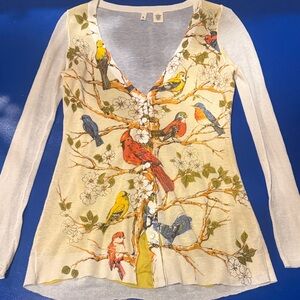 Anthropologie Moth Aviary Bird Cardigan Size M Boho Embroidered Knit